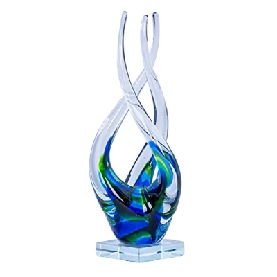 Abbildung von Levandeo® Skulptur, Designer Skulptur H32cm Glasskulptur Blau Grün Glasfigur Deko Glas