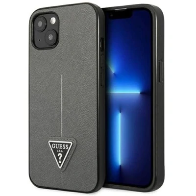 Abbildung von Guess GUHCP13SPSATLG Hülle für iPhone 13 Mini 5,4&quot; Silber hardcase SaffianoTriangle Logo