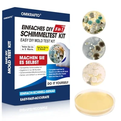 Abbildung von Schimmeltest Kit für ZuHause Schimmelpilz Test 5 Räume Schnelltest Raumluft die Luftqualität in Innenräumen Inklusive Identifikationsleitfaden &amp; Anleitung