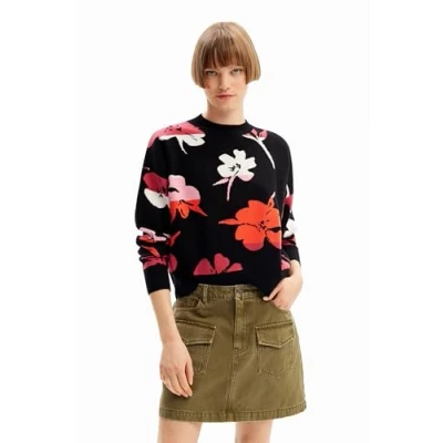 Abbildung von Desigual Floral Strickpullover, Damen, Größe: Medium, Black