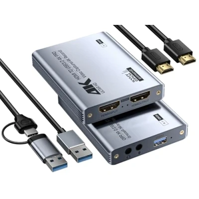 Abbildung von Fulfalic Video Capture Card, Audio USB 3.0 Card 4K HDMI Loop Out, 1080P 60FPS/2K 30FPS Videospiel für Streaming, funktioniert PS5/Switch/Kamera/PC/OBS