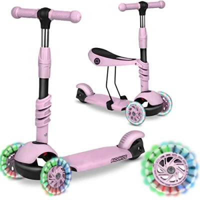 Abbildung von Ricokids 3 in 1 Laufroller für Kinder Roller DREI Rollen Kinderroller Räder ab Jahre Kleinkindroller 27,5 x 55,5 78,5 cm Farbe: Rosa