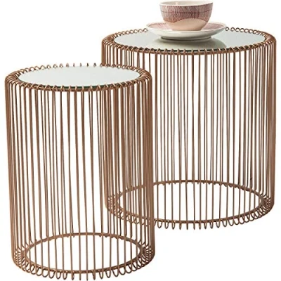 Abbildung von Kare Design Beistelltisch Wire (2/Set), Kupfer, Beistelltisch, Couchtisch, Nachttisch, Stahlgestell, Glasplatte, 46x45x45 cm (H/B/T)