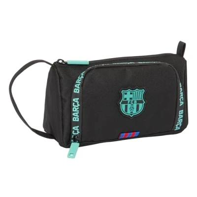 Abbildung von F.C. Barcelona, 3. Ausrüstung, Federmäppchen mit leerer ausklappbarer Tasche, für Kinder, ideal Schulkinder, vielseitig einsetzbar, Qualität und Stärke, 20 x 8,5 11 cm, Schwarz,