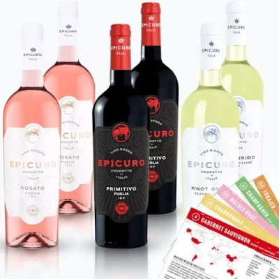 Abbildung von Epicuro Italien Probierpaket, gemischtes Weinpaket + VINOX Winecards (6x0,75l)