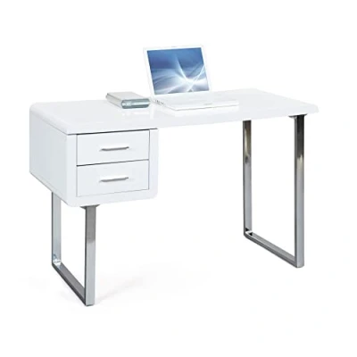 Abbildung von Inter Link Schreibtisch weiß Hochglanz MDF lackiert moderner weißer Mit 2 Schubladen Metallgestell B:120 x T:55 H76cm Claude