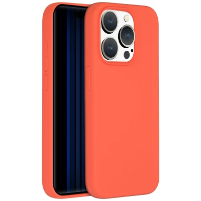 Abbildung von Apple iPhone 15 Pro Hülle Silikon Accezz Soft Case/Backcover Handyhülle Orange