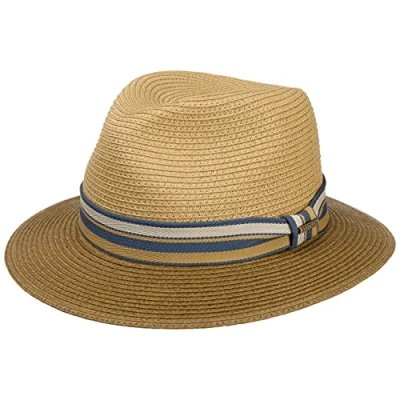 Abbildung von Stetson Romaro Toyo Traveller Strohhut Herren Sommerhut aus Viskose UV Schutz 40+ Breite Krempe Mit gestreifter Ripsbandgarnitur Sonnenhut Männerhut Frühjahr/Sommer braun M (56 57 cm)