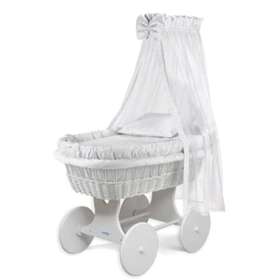 Abbildung von WALDIN Stubenwagen Set mit Ausstattung,XXL,Bollerwagen,komplett,18 Modelle wählbar (Gestell/Räder weiß lackiert, weiß/Punkt grau)