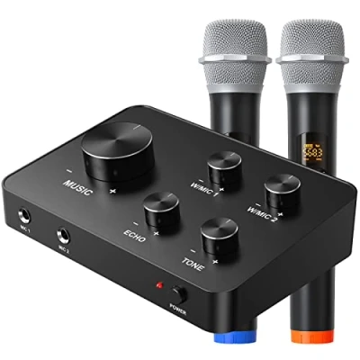 Abbildung von Rybozen Mini beweglicher Karaoke Spieler drahtloses Mikrofon Bluetooth Sprecher Home KTV kompatibel mit i Telefon Android Smartphone PC und anderer Audio Player
