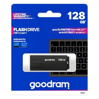 Abbildung von goodram USB Speicherstick mit 128GB UME3 3.0 DatenSpeicherung Pen Drive Lesegeschwindigkeit bis zu 60 MBs Anti Rutsch Memory Stick Flash Laufwerk Schwarz 10,3 x 12,3 1,2 cm
