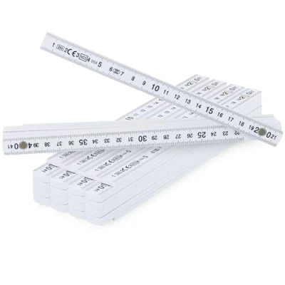 Abbildung von com four® 5x Zollstock aus Kunststoff 2 Meter Gliedermaßstab mit 10 Glieder Meterstab metrisch in weiß (5 Stück weiß)
