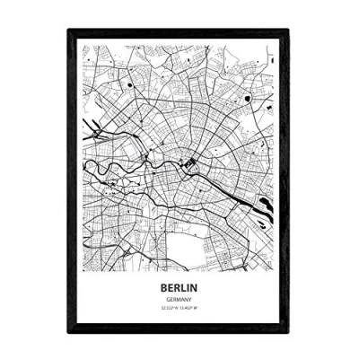 Abbildung von Nacnic Poster mit Karte von Berlin Deutschland. Blätter Städte in Deutschland Meeren und Flüssen schwarz weiß. A3