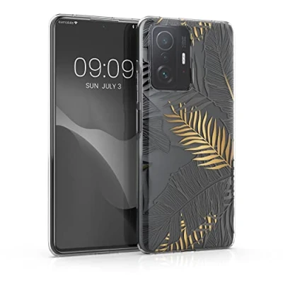 Abbildung von kwmobile Hülle kompatibel mit Xiaomi 11T / Pro Handyhülle Silikon Case Dschungel Gold Grau Transparent