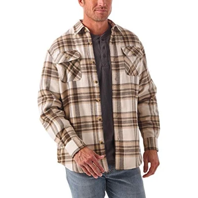 Abbildung von Wrangler Authentics Herren Long Sleeve Sherpa Lined Shirt Jacket Hemd mit Button Down Kragen, Birke, L