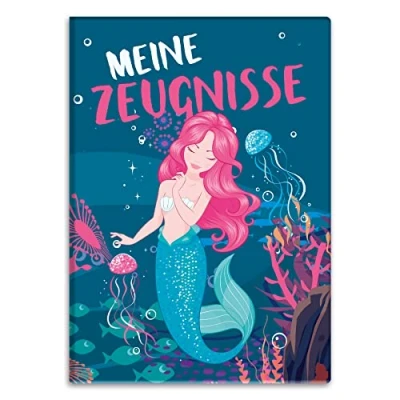 Abbildung von itenga Zeugnismappemit Motiv DIN A4 Dokumentenmappe Zeugnisse für Kinder Jugendliche Schüler Mädchen (Meerjungfrau)