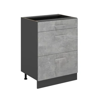 Abbildung von Vicco Küchenunterschrank R Line, Beton, 60 cm mit Schubladen, ohne Arbeitsplatte
