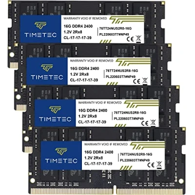 Abbildung von Timetec 64GB KIT (4x16GB) DDR4 2400MHz PC4 19200 Non ECC Unbuffered 1,2V CL17 2Rx8 Dual Rank 260 Pin SODIMM Laptop Notebook PC Computer Memory RAM Module Upgrade (64GB ))