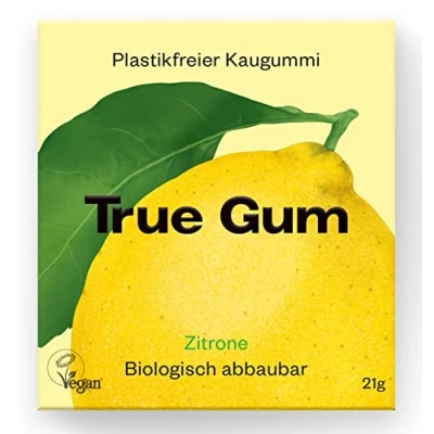Abbildung von True Gum: ZITRONE Plastikfreier Kaugummi Biologisch Abbaubar Vegan 21 g