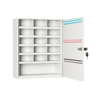 Abbildung von Leomar Schlüsselschrank, Schlüsselkasten mit 30 Haken, Schlüsselbox aus Stahlblech, Festen Hakenleisten &amp; Fächern, Organizer zur Wandbefestigung, Abschließbar, Montagematerial, 14 x 35 45 cm