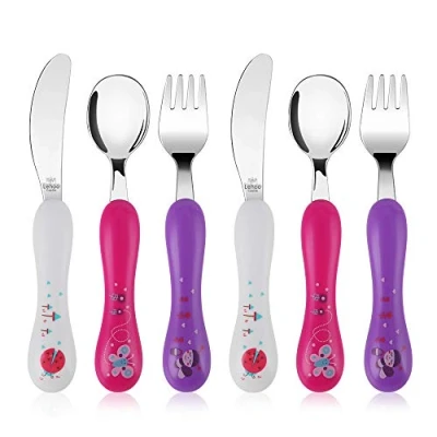 Abbildung von Lehoo Castle KinderBesteck, 6 teilig KinderBesteck Edelstahl, Kleinkind Gabeln Löffel Messer Set, Baby Gabel