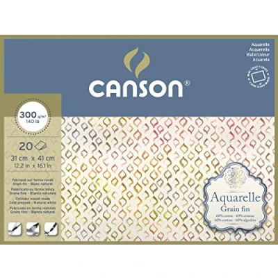 Abbildung von Canson Aquarelle Block rundumgeleimt, 31 x 41 cm, 20 Blatt, 300 g/m², Feinkorn