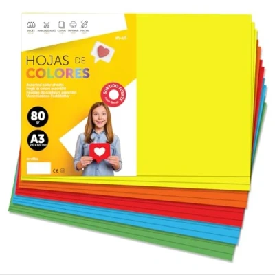 Abbildung von Buntes Papier A3 80g für Drucker &amp; Basteln, Farbige Blätter Kinder, Kreativprojekte, Karten Schule M office (500 Blatt, Intensive Farben)