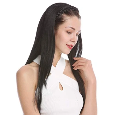 Abbildung von WIG ME UP TYW60875H 1B Halbperücke Haarteil edel geflochtener Haarreif glatt sehr lang 70 cm Schwarz