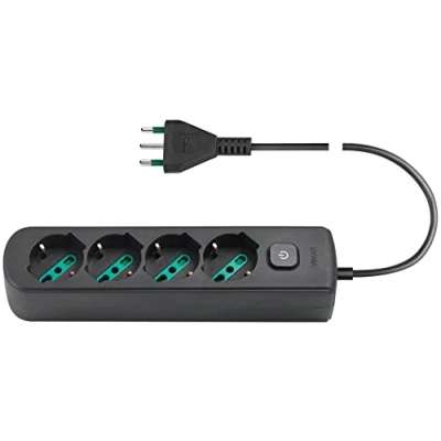Abbildung von Vimar 0R00641.CC Steckdosenleiste mit Schalter und 1,5m Kabel, 4 Ausgänge SICURY Universal Italienischer Standard, Standardstecker, 16 A schwarz