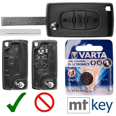 Abbildung von Autoschlüssel Funk Fernbedienung Austausch Gehäuse mit 3 Tasten + HU83 Rohling Batterie kompatibel Peugeot Expert RCZ 308 207 307 Citroen C5
