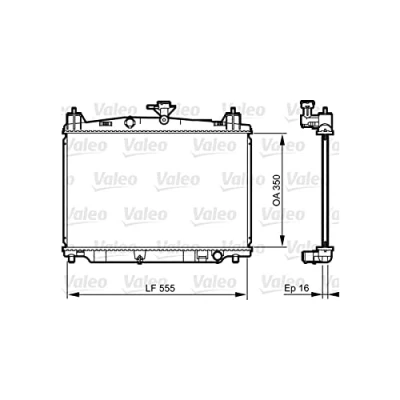 Abbildung von VALEO 735416 Kühler, Motorkühlung Aluminium 349 549 16 ohne Kühlmittelregler Kühlrippen gelötet MAZDA: 2 Schrägheck