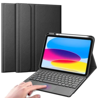 Abbildung von Fintie Französische AZERTY Tastatur für iPad 10. Generation 10,9 Zoll 2022, kabellose mit Touchpad, Multipositions Cover, Schwarz