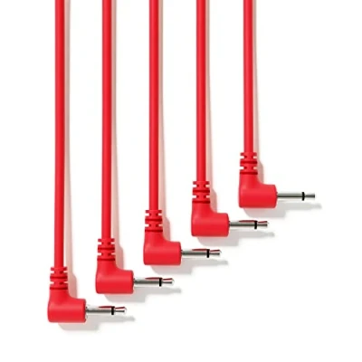Abbildung von ExcelValley 5 Pack Rechtwinkliger Mono Modular Patchkabel 3,5mm 1/8&quot; Eurorack Synthesizer [Rot 60 cm 23,62&quot;]