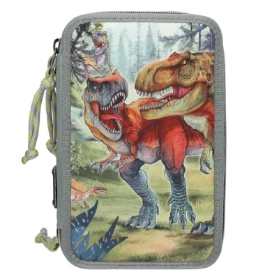 Abbildung von Depesche 13277 Dino World Bite Gefüllte 3 Fach Federtasche in Grün, mit Motiv und Wald, Federmappe Buntstiften, Lineal, Schere UVM.