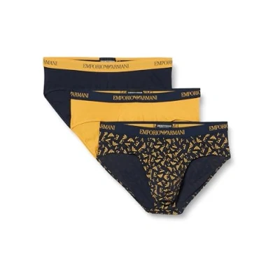 Abbildung von Emporio Armani Herren Men&#039;s 3 pack Pure Cotton Boxer Briefs, Marine/Print Marine/Mustard, S EU