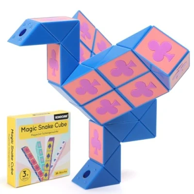 Abbildung von ECHOCUBE Magic Snake Cube im Poker Design, 36 Blöcke Magische Schlange Würfel Party Bag Füller für Kinder, Twist Puzzle Spielzeug, pädagogische Fidget Toys, Partygeschenke (Blau)