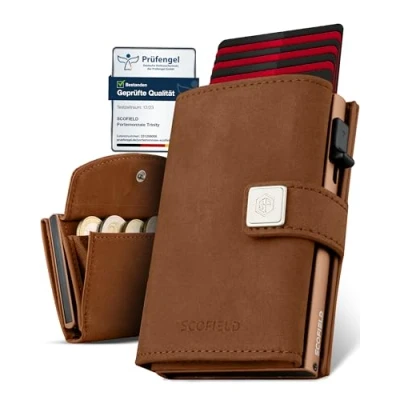 Abbildung von SF SCOFIELD Trinity Premium Slim Wallet mit Münzfach I Wallets for Men Kartenetui 10 12 Karten Kreditkartenetui RFID Schutz Portemonnaie Smart Geldbörse