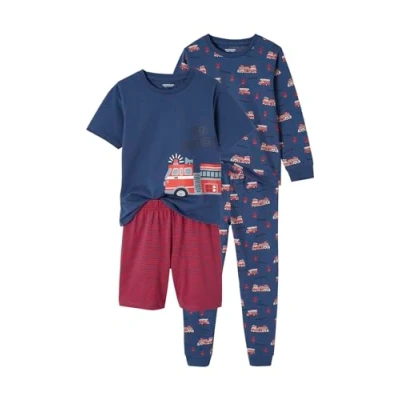 Abbildung von Vertbaudet 2er Set Jungen Schlafanzüge, lang &amp; kurz Oeko Tex dunkelblau Feuerwehr 98/104