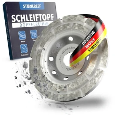 Abbildung von STONE REEF Diamant Schleiftopf [125x22.2x20] Diamantschleifer, Diamantschleiftopf 125mm, Frässcheibe Schleifscheibe für Betonbearbeitung, Natursteinbearbeitung, Baustellenschleifen
