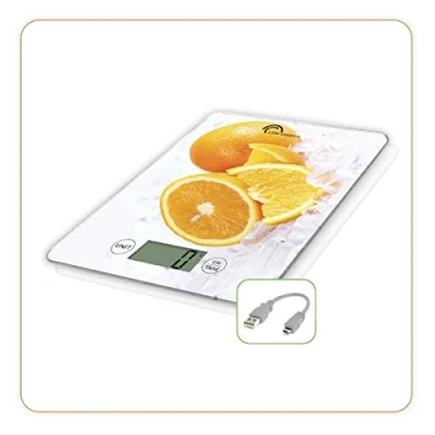 Abbildung von LITTLE BALANCE 8545 Slim Orange USB R, Küchenwaage ohne Akku, wiederaufladbar, reparierbar, 5 kg,