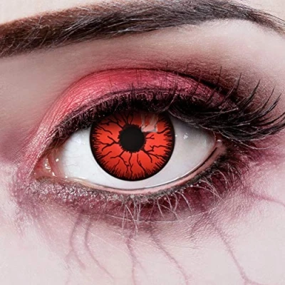 Abbildung von aricona Motivlinsen Rote Farbige Halloween Kontaktlinsen Kostüm Zombie Vampir Fasching Dämonen Fun, ohne Stärke, 2 Stück