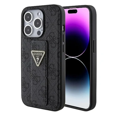 Abbildung von CG Mobile Guess iPhone 15 Pro Max Hülle [Offizielles Lizenz] von Grip Stand Case mit PU 4G Dreieck Strass Schutzhülle/Cover entworfen für (6,7 Zoll) 2023 Schwarz