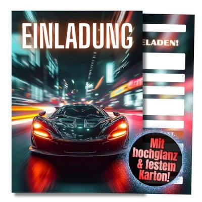 Abbildung von HIDEBLOOM I Racing Einladungskarten Geburtstag Jungen 12 Stück DIN A6 (10,5 cm x 14,8 cm) Einladung Kindergeburtstag Kinderparty Kart Teens Postkarten Auto Rennwagen