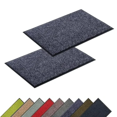 Abbildung von ASTRA Hochwertige Schmutzfangmatte Fussmatte innen bei 30 C waschbare Fußmatte Rutschfester Läufer Schuhablage Flur blaugrau 60x90 cm 2er Set