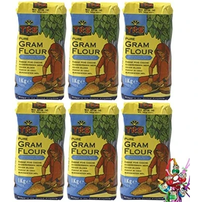 Abbildung von yoaxia ® 6er Pack [ 6x 1kg ] TRS Reines Kichererbsen Mehl ohne Zusätze / PURE GRAM FLOUR + ein kleiner Glücksanhänger gratis