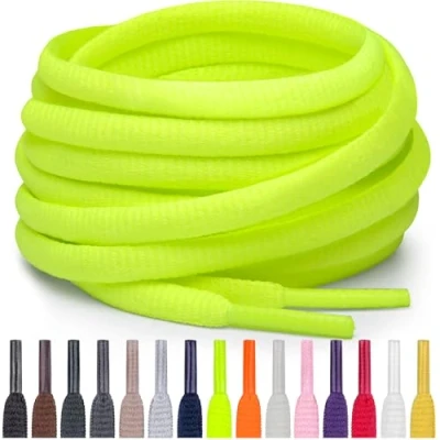 Abbildung von Miscly Schnürsenkel Oval, Reißfest für Sportschuhe, Sneaker und Laufschuhe 100% Polyester Ø 6mm (160 cm, Neongrün/Gelb)