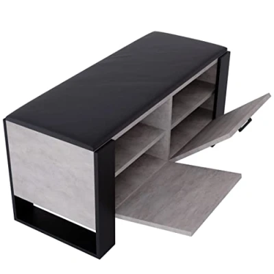 Abbildung von MRBLS Schuhschrank mit Sitzbank Modernes Design &amp; Robuste Qualität Schuhregal Geschlossen Schuhbank Garderobenbank Sitzfläche Sitzpolster erhältlich in 6 Farben (Beton Schwarz Matt)