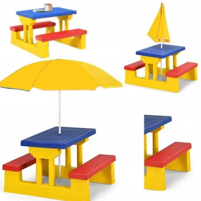 Abbildung von COIL Kindertische Und Gartenbänke Mit Sonnenschirm Vielseitige Kindersitzgruppe, Picknicktisch, Kinderbank, Stuhl, für Kinder ab 3 Jahren Kindertisch Stühlen Kinderstuhl Tisch(Gelb)