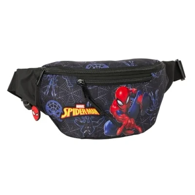 Abbildung von Safta Spiderman Attack Gürteltasche mit Außentasche, ideal für Jugendliche und Kinder verschiedener Altersgruppen, bequem vielseitig, Qualität Widerstandsfähigkeit, 23 x 9 12 cm, Schwarz,