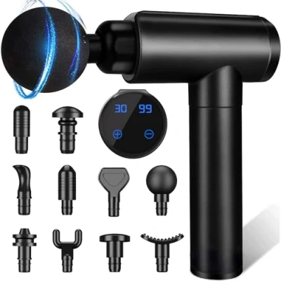 Abbildung von Massagepistole Massagegerät Massage Gun für Sportler, Muskel Massagegeräte mit 10 Massageköpfen und 30 Geschwindigkeiten Nacken Rücken, Schulter Körper Schmerzlinderung, LCD Touchscreen